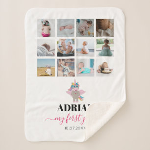 Cobertor Sherpa Colagem de Fotos do Primeiro Ano do Rainbow Unicor