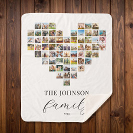 Cobertor Sherpa Colagem de Fotos em Forma de Coração da Família El