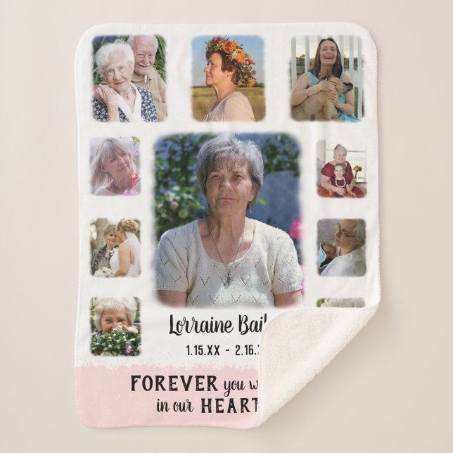 Cobertor Sherpa Colagem de Fotos Fade de Bordo do Memorial, Rosa (Frente)