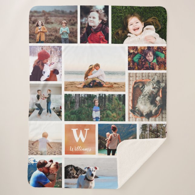 Cobertor Sherpa Colagem de Fotos Laranja-Cor-de-Água Grande (Frente)