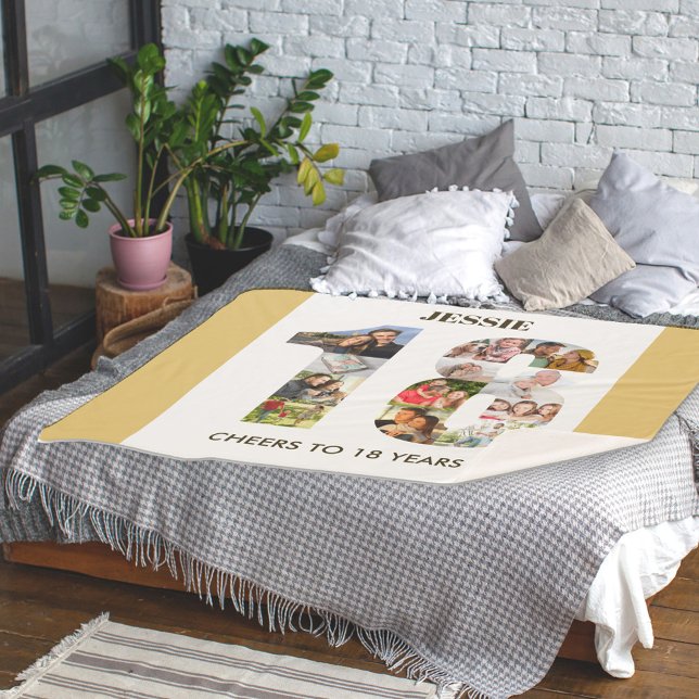 Cobertor Sherpa Colagem de Fotos no Número 18 Neutro 18º Aniversár (Criador carregado)