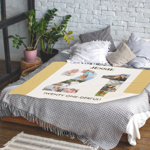 Cobertor Sherpa Colagem de Fotos no Número 21 aniversário de 21 