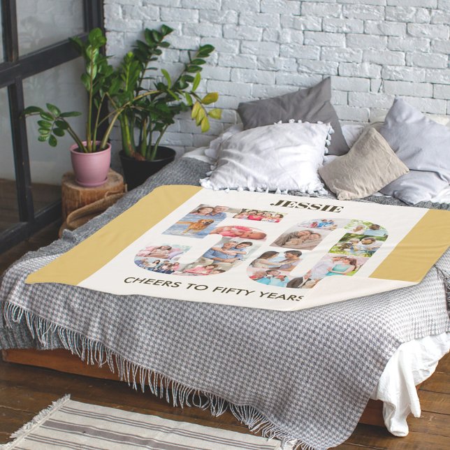 Cobertor Sherpa Colagem de Fotos Número 50 Neutro 50º Aniversário (Criador carregado)