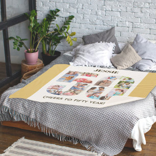 Cobertor Sherpa Colagem de Fotos Número 50 Neutro 50 Aniversário