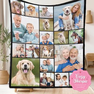 Cobertor Sherpa Colagem de Fotos Personalizada Moderna 18 Imagens