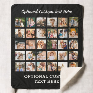 Cobertor Sherpa Colagem de Fotos Preta Simples 30 Imagem Personali