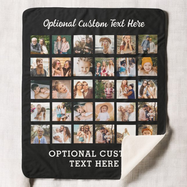 Cobertor Sherpa Colagem de Fotos Preta Simples 30 Imagem Personali (Criador carregado)