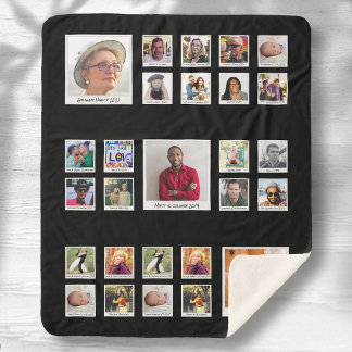 Cobertor Sherpa Colagem de Fotos Retroativas da Família