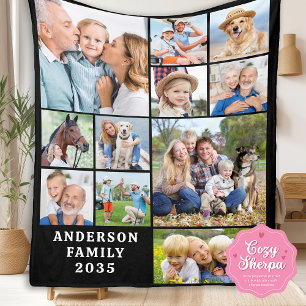 Cobertor Sherpa Colagem de Fotos Únicas 11 Personalizadas Família