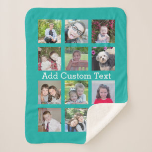 Cobertor Sherpa Colagem de Instagram de 12 Fotos com Fundo Azul