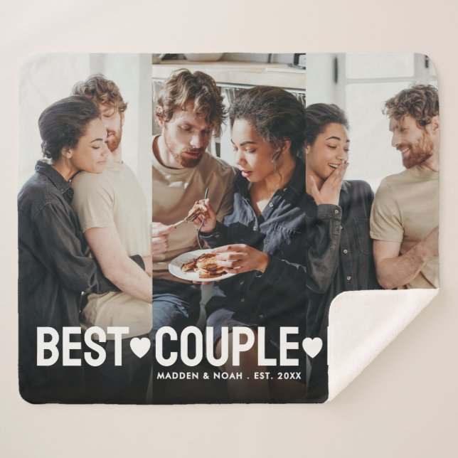 Cobertor Sherpa Colagem de Melhor Casal Personalizada por Foto Mod (Frente (Horizontal))