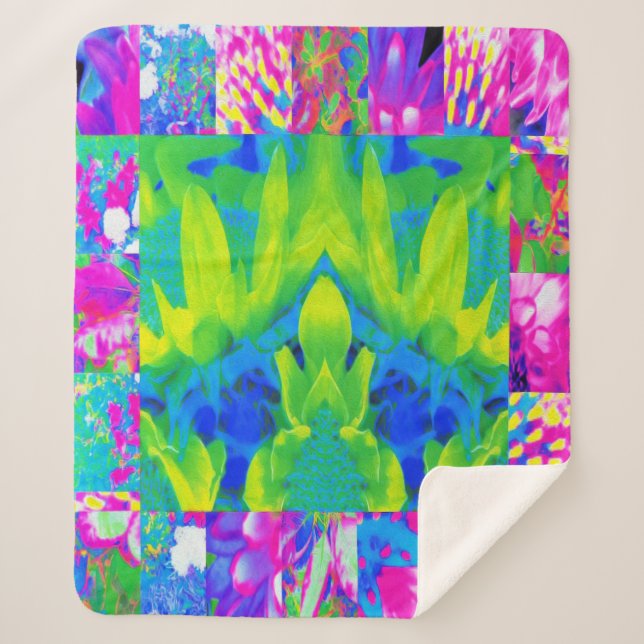 Cobertor Sherpa Colagem do Jardim de Girassol com abstrato Patchwo (Frente)