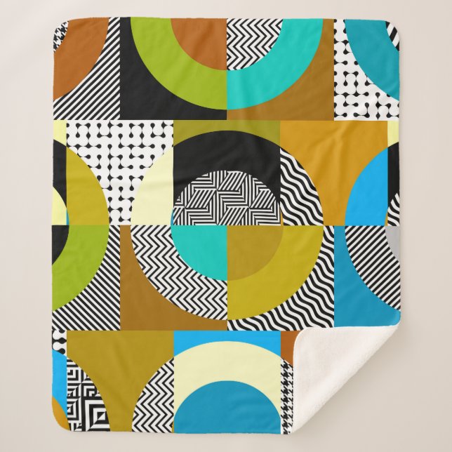 Cobertor Sherpa Colagem geométrica: círculos, padrão de colheita. (Frente)