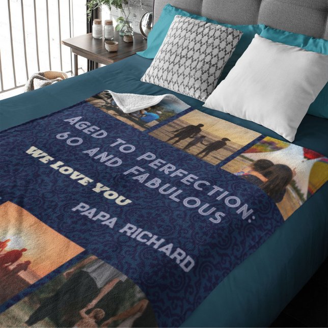 Cobertor Sherpa Colagem Personalizada de Fotos 60º Presentes de An (60th Birthday Gifts for Men)