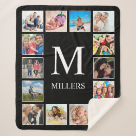 Cobertor Sherpa Colagem Personalizada de Fotos da Família em Preto