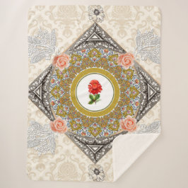 Cobertor Sherpa Colagem Vintage Retro com rendas e flores