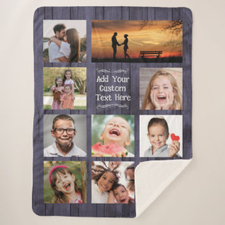 Cobertor Sherpa Colar de Fotos Personalizado Blue Wood com Texto
