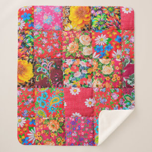 Cobertor Sherpa Colcha de retalhos feita à mão com padrão flora