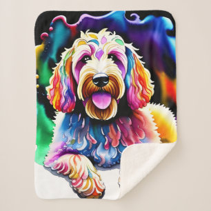 Cobertor Sherpa Coleção Feliz de Cachorros Goldendoodle Sherpa Bla