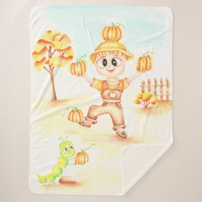 Cobertor Sherpa colheita de feliz, garotinho de gengibre (Frente)