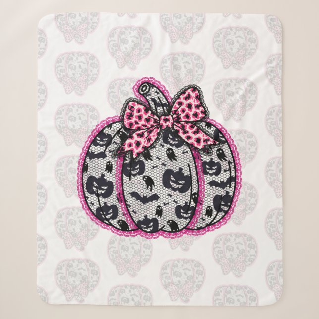 Cobertor Sherpa Colhete Spooky Lace Halloween (Frente)