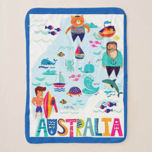 Cobertor Sherpa Colorido Cartaz de Viagem Caprichoso da Austrália