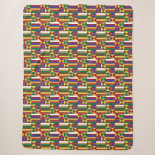Cobertor Sherpa Colorido Tecido Kente Ganês - Geométrico Tradicion