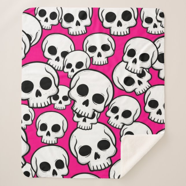 Cobertor Sherpa com Estampa de Caveira Rosa (Frente)