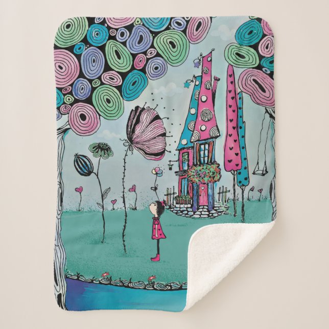 Cobertor Sherpa com Ilustração de Menina Caprichos (Frente)