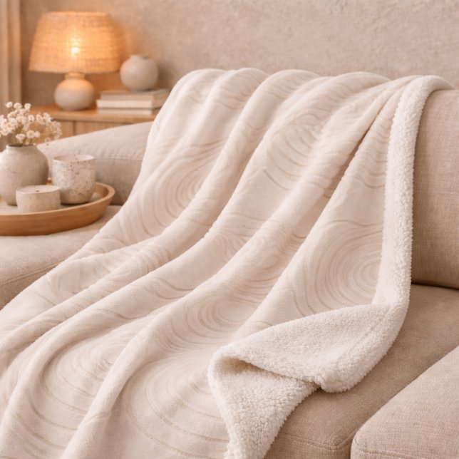 Cobertor Sherpa com Ondulação de Pedra Zen (Stone-inspired ripple pattern in light tan flowing across smooth ivory)