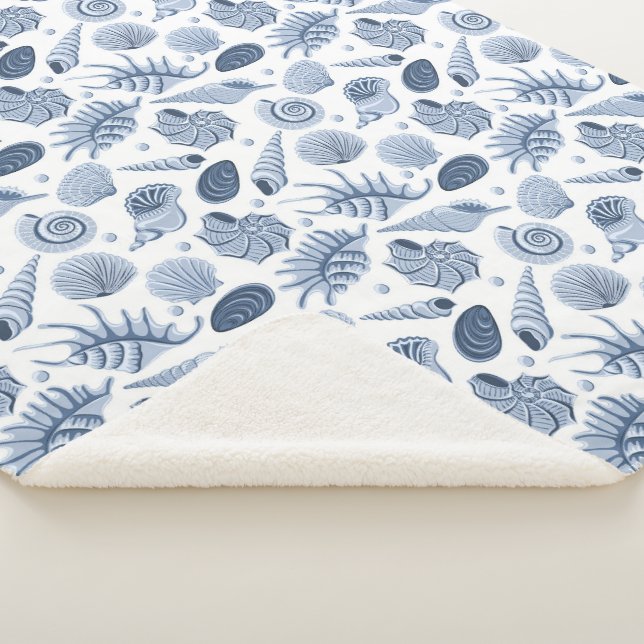 Cobertor Sherpa Conchas brancas desenhadas à mão em branco (3/4)