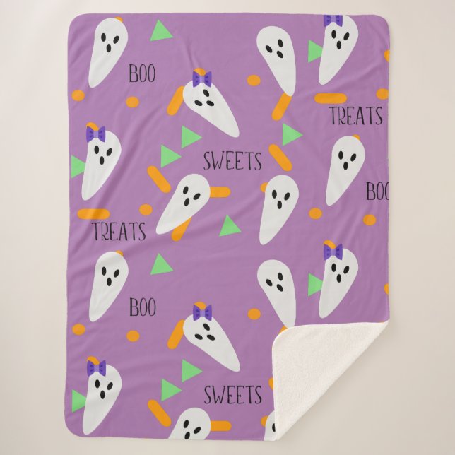 Cobertor Sherpa Confeites de Confete de Halloween Fantasmas (Frente)