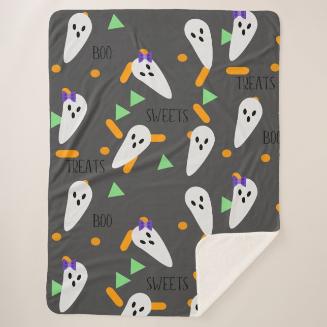Cobertor Sherpa Confeites de Confete de Halloween Fantasmas (Frente)
