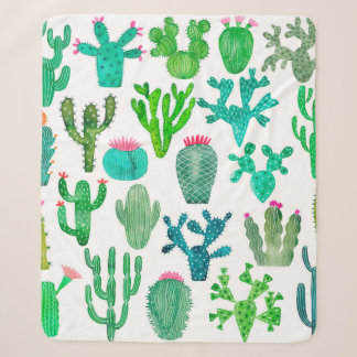 Cobertor Sherpa Conjunto de cactos de aquarelas, cactos flor ilust