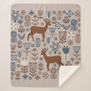 Cobertor Sherpa Conjunto de elementos florais ao estilo escandinav