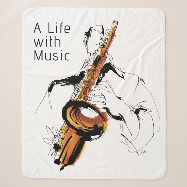 Cobertor Sherpa Cool Retro Man Playing Alto Saxophone - Jazz (Frente)