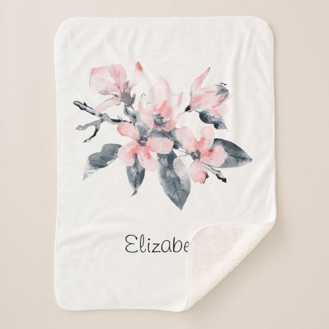 Cobertor Sherpa Cor d'água da Classe das Flores Rosa e Cinzas (Frente)