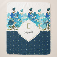 Cor de Água Moderna Pintura Mão Flural Azul Boho