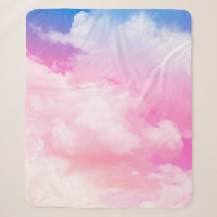 Cobertor Sherpa cor-de-rosa, paz, azul, nuvens amarelas e céu. Ab