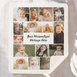 Cobertor Sherpa Cor Personalizada de Colagem de Fotos 16 Personali