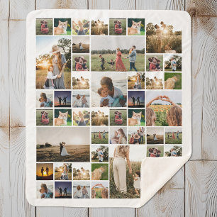 Cobertor Sherpa Cor Personalizada Personalizada de Colagem de Foto