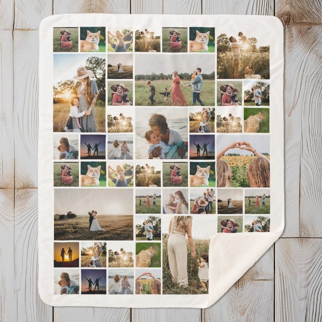 Cobertor Sherpa Cor Personalizada Personalizada de Colagem de Foto (Criador carregado)