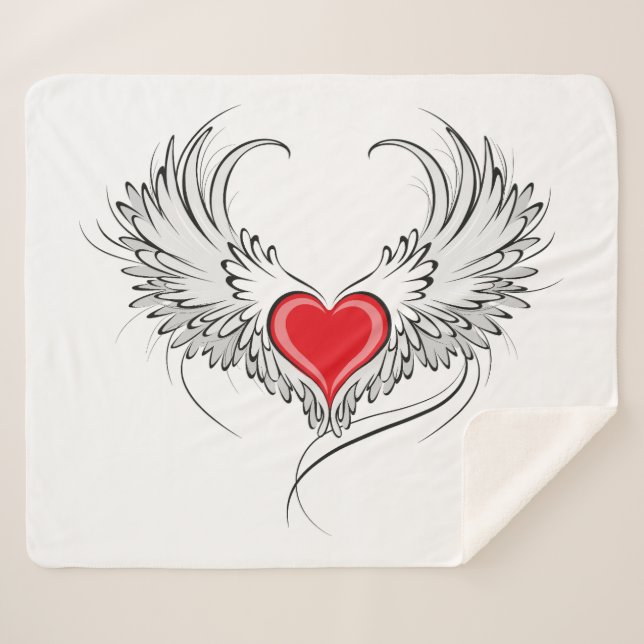 Cobertor Sherpa Coração Anjo Vermelho com asas (Frente (Horizontal))