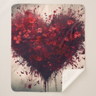 Cobertor Sherpa Coração Preenchido com Flores Vermelhas Queimadas