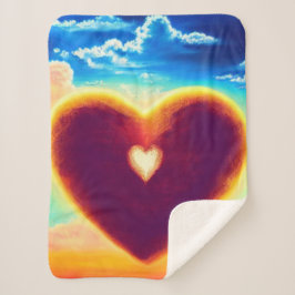 Cobertor Sherpa Coração Roxo e Dourado no Céu Sherpa Blanket