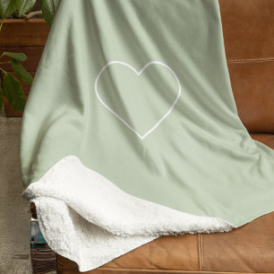 Cobertor Sherpa Coração Verde Pastel Minimalista   Moderno
