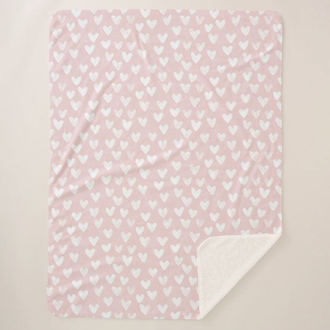 Cobertor Sherpa Corações Brancos Rosa Girly (Frente)