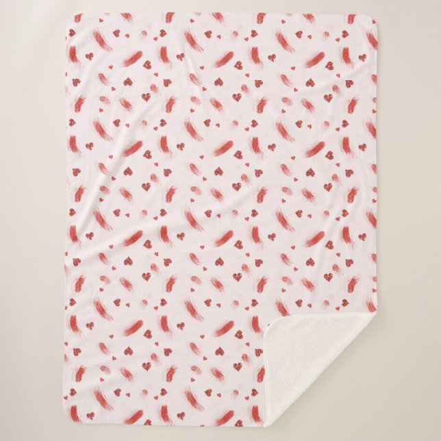 Cobertor Sherpa Corações brilhantes rosa vermelho (Frente)