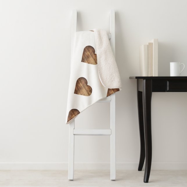 Cobertor Sherpa Corações de Madeira Marrom-Russo Simétrico Grande (In Situ)