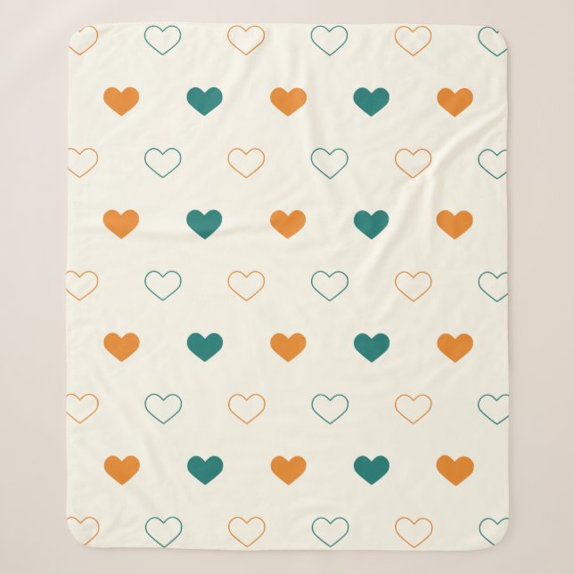 Cobertor Sherpa Corações lindos / creme laranja verde (Frente)